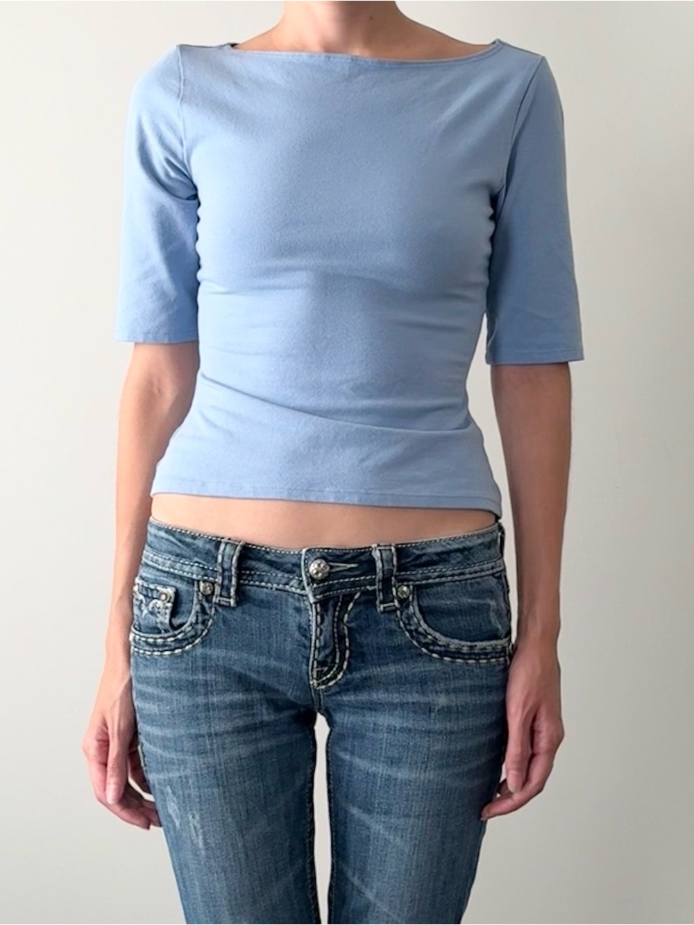 New reformation light blue boatneck half sleeve top